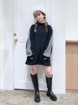 「フリース」｜「アイテム（ハンチング/ベレー帽）」を使った、北浦佳那美さん（レディース・157cm）の冬コーディネート