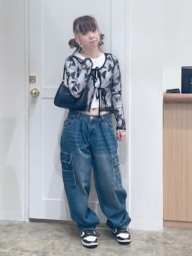 「X-girl（エックスガール）のアイテム」を使った、北浦佳那美さん（レディース・157cm）の夏コーディネート