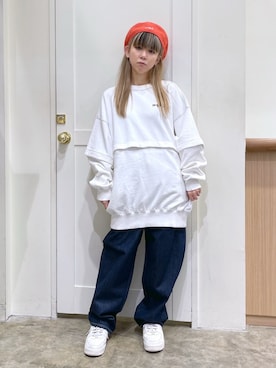 「ハンチング」｜「アイテム（ワンピース）」を使った、北浦佳那美さん（レディース・157cm）の冬コーディネート