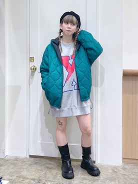 「ハンチング」｜「アイテム（ナイロンジャケット）」を使った、北浦佳那美さん（レディース・157cm）の秋コーディネート