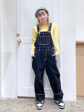 「ジャガード」｜「アイテム（サロペット/オーバーオール）」を使った、北浦佳那美さん（レディース・157cm）の冬コーディネート