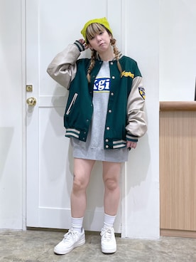 「ソックス」｜「アイテム（スタジャン）」を使った、北浦佳那美さん（レディース・157cm）の冬コーディネート