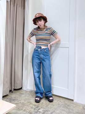 「アイテム（ハット、ブラウン系）」を使った、北浦佳那美さん（レディース・157cm）の夏コーディネート