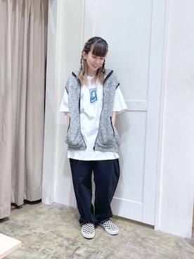 X-GIRL グレー ベスト パンツ セットアップ X-girlのベスト（グレー系）を使った人気ファッション