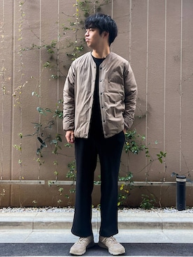 「撥水」｜「アイテム（スウェットパンツ）」を使った、にのさんさん（メンズ・179cm）の冬コーディネート