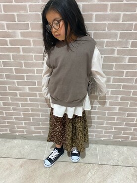 「アイテム（スカート、ブラウン系）」を使った、newnoise0710さん（キッズ・120cm）の春コーディネート