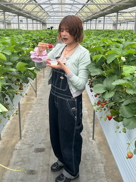 「FREE'S MART（フリーズマート）の◆レイヤード風カットソーカーディガン（Tシャツ/カットソー、グリーン系）」を使った、narunaさん（レディース・159cm）の春コーディネート