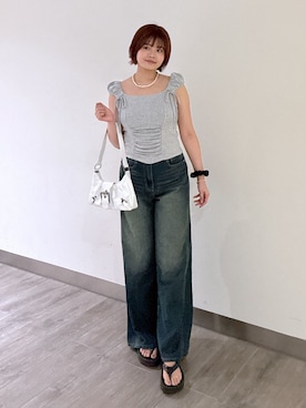 「アイテム（トートバッグ）」を使った、narunaさん（レディース・159cm）の夏コーディネート