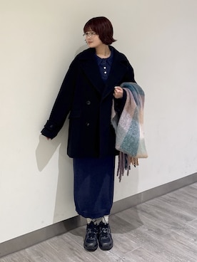 「アイテム（ピーコート）」を使った、narunaさん（レディース・159cm）の冬コーディネート