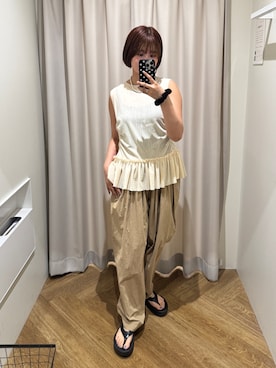 「ベージュパンツ」｜narunaさん（レディース・159cm）の夏コーディネート