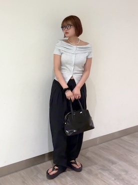 「アイテム（ボストンバッグ）」を使った、narunaさん（レディース・159cm）の夏コーディネート