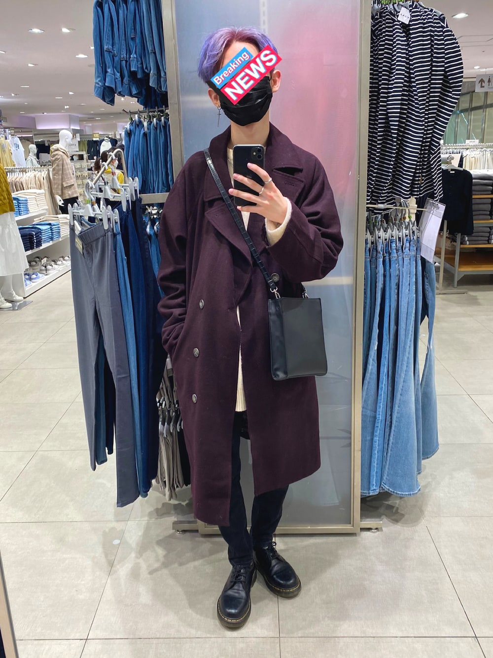 「メンズコーデ、おしゃれさんと繋がりたい、大人カジュアル、あったかコーデ、プチプラコーデ、GU、私の推しブランド、スキニーデニム、ゆるコーデ、シャツスタイル、ビッグシルエット、黒、adrer、ADRERしか勝たん」｜「ADRERのADRER 極上ふわもちニット（ニット/セーター、ホワイト系）」を使った、るぴさん（メンズ・176cm）の冬コーディネートの1枚目の写真