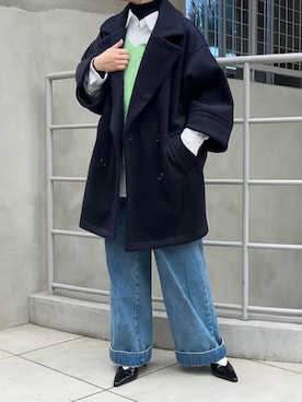 「アイテム（ピーコート）」を使った、moniさん（レディース・155cm）の冬コーディネート