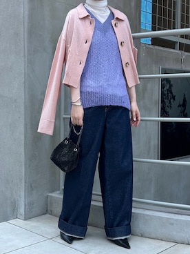 「アイテム（ベスト、パープル系）」を使った、moniさん（レディース・155cm）の冬コーディネート