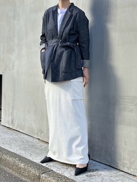 「カーゴスカート」｜「アイテム（ノーカラージャケット）」を使った、moniさん（レディース・155cm）の春コーディネート