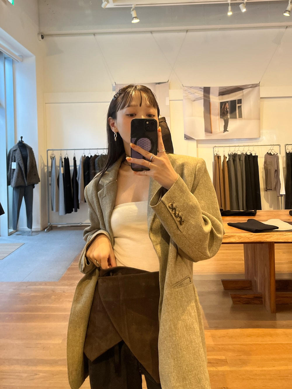LA PEAU DE GEM】check single breasted jacket/チェックシングル 