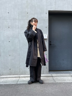 「LA PEAU DE GEM（ラポドゥジェム）のアイテム（ステンカラーコート）」を使った、moekaさん（レディース・164cm）の冬コーディネート