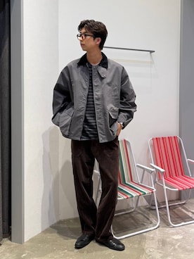 「BAYFLOW（ベイフロー）のコールカラーハンティングジャケット（ブルゾン、グレー系）」を使った、riiiin0804さん（メンズ）の秋コーディネート