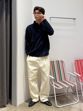 「BAYFLOW（ベイフロー）の【RED KAP(レッドキャップ)】別注TCチノパンツ（チノパンツ、ホワイト系）」を使った、riiiin0804さん（メンズ）の秋コーディネート