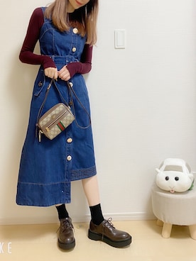 「GUCCI（グッチ）の直営店購入!グッチ☆Ophidia GG Supreme mini bag（ショルダーバッグ）」を使った、あるさん（レディース・158cm）の秋コーディネート