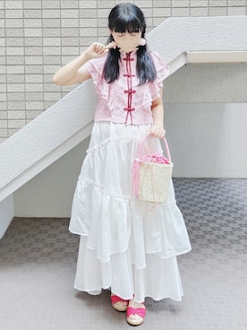 「GRL（グレイル）のボリュームティアードスカート（スカート）」を使った、こうめさん（レディース・155cm）の夏コーディネート