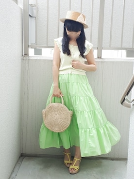「スカラップ」｜「アイテム（アクセサリー）」を使った、こうめさん（レディース・155cm）の夏コーディネート