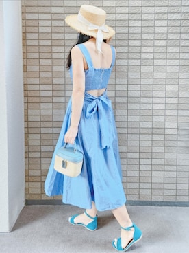 「アイテム（サンダル、ブルー系）」を使った、こうめさん（レディース・155cm）の夏コーディネート