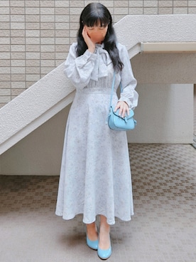 「Honeys（ハニーズ）のボウタイワンピース（洋裝、ブルー系）」を使った、こうめさん（レディース・155cm）の春コーディネート