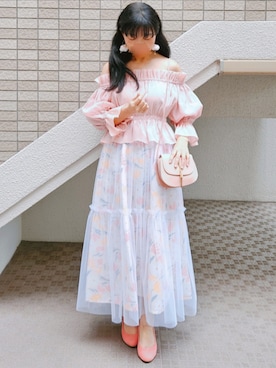 「チュールスカート」｜こうめさん（レディース・155cm）の春コーディネート