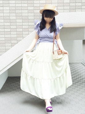 「ティアードスカート」｜「アイテム（雑誌）」を使った、こうめさん（レディース・155cm）の夏コーディネート