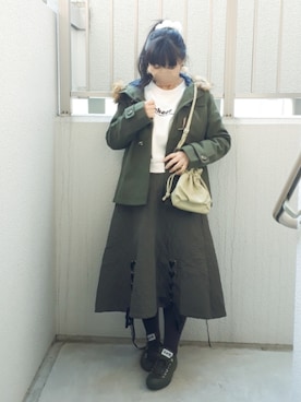 「大人ガーリー」｜「アイテム（ダッフルコート）」を使った、こうめさん（レディース・155cm）の冬コーディネート