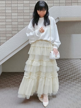 「SNIDEL（スナイデル）のアイテム（スウェット、ホワイト系）」を使った、こうめさん（レディース・155cm）の春コーディネート