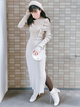 「アイテム（イヤリング）」を使った、こうめさん（レディース・155cm）の冬コーディネート