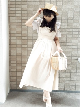 「オープンショルダー」｜「アイテム（その他）」を使った、こうめさん（レディース・155cm）の夏コーディネート