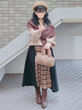 「SNIDEL（スナイデル）の長袖ニット（ニット/セーター、ブラウン系）」を使った、こうめさん（レディース・155cm）の春コーディネート