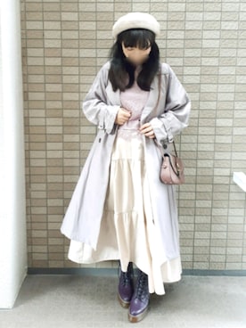 「レースブラウス」｜「アイテム（トレンチコート）」を使った、こうめさん（レディース・155cm）の秋コーディネート