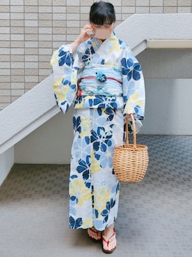 「utatane（ウタタネ）のアイテム（浴衣、ブルー系）」を使った、こうめさん（レディース・155cm）の夏コーディネート