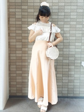 「オープンショルダー」｜「アイテム（アクセサリー）」を使った、こうめさん（レディース・155cm）の夏コーディネート