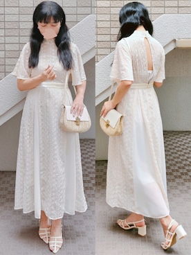 「MERCURYDUO（マーキュリーデュオ）の半袖ワンピース（ワンピース、ベージュ系）」を使った、こうめさん（レディース・155cm）の夏コーディネート