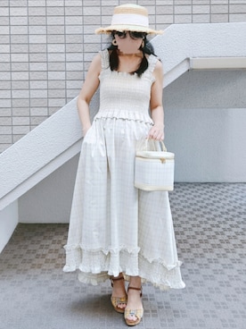 「GU（ジーユー）のアイテム（ワンピース）」を使った、こうめさん（レディース・155cm）の夏コーディネート