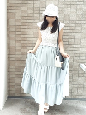 「ティアードスカート」｜「アイテム（雑誌）」を使った、こうめさん（レディース・155cm）の夏コーディネート
