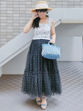 「ティアードスカート」｜こうめさん（レディース・155cm）の夏コーディネート
