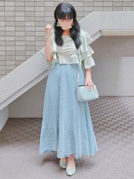 「LILY BROWN（リリーブラウン）のチェック柄シアープリーツスカート（スカート、ブルー系）」を使った、こうめさん（レディース・155cm）の秋コーディネート