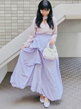 「Honeys（ハニーズ）のカットアウトトップス（T恤、ピンク系）」を使った、こうめさん（レディース・155cm）の春コーディネート
