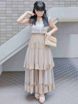 「ティアードスカート」｜こうめさん（レディース・155cm）の夏コーディネート