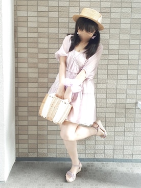 「シースルーワンピース」｜「アイテム（その他）」を使った、こうめさん（レディース・155cm）の春コーディネート