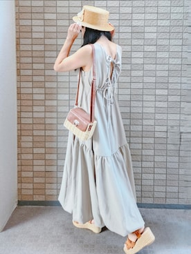 「アイテム（アクセサリー、ベージュ系）」を使った、こうめさん（レディース・155cm）の夏コーディネート