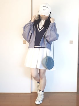 「シャツワンピ」｜「アイテム（ブルゾン）」を使った、こうめさん（レディース・155cm）の春コーディネート