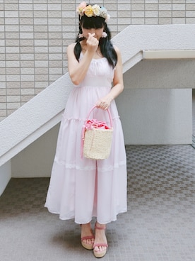 「アイテム（サンダル、ピンク系）」を使った、こうめさん（レディース・155cm）の夏コーディネート
