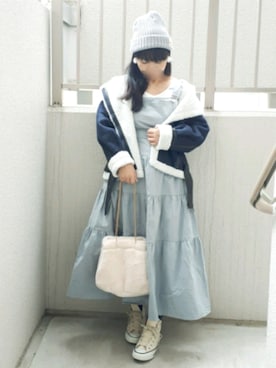 「JUNOAH（ジュノア）のアイテム（ムートンコート）」を使った、こうめさん（レディース・155cm）の秋コーディネート